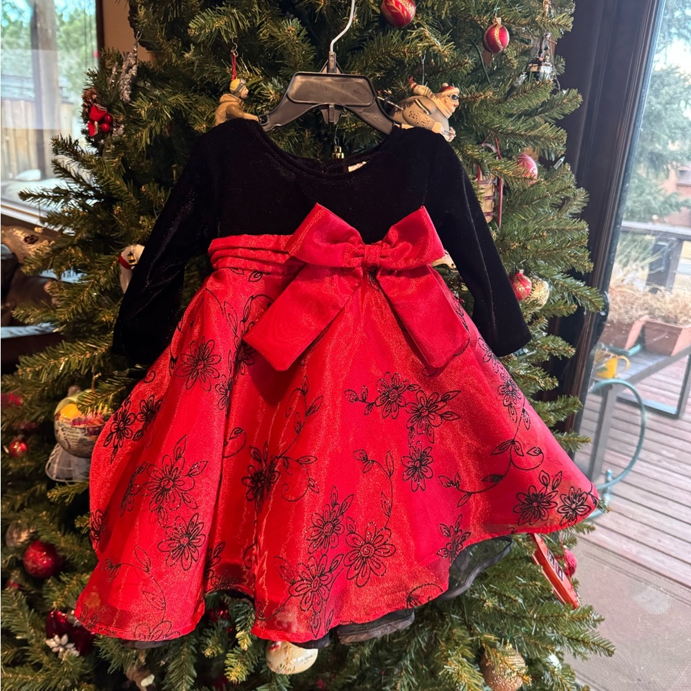 Blueberi Boulevard Black and Red Holiday Dress with Bow